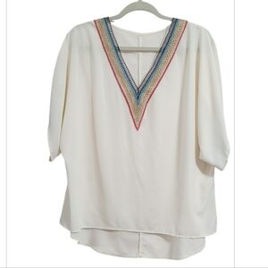 Elegant Cream V-Neck Hi-Low Short Sleeve Top